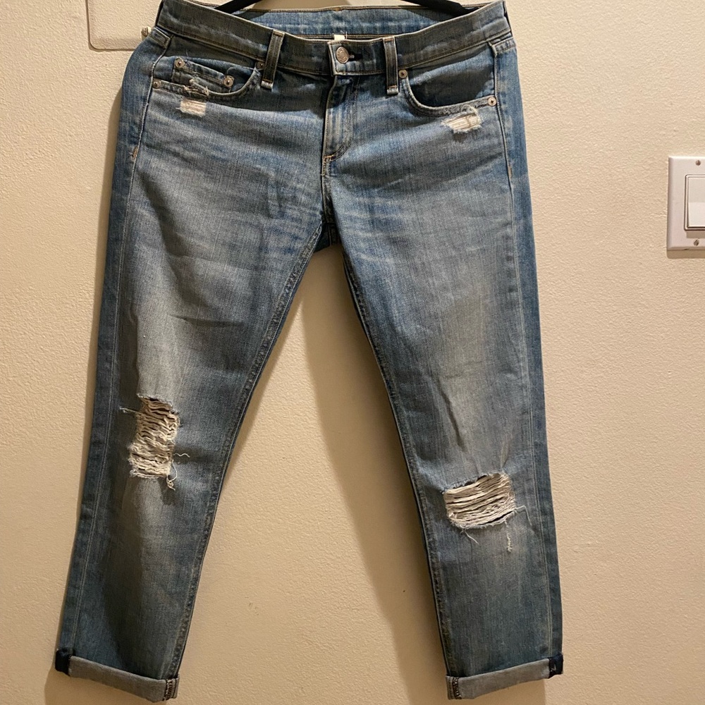 rag & bone Light Blue Distressed Boyfriend Jeans